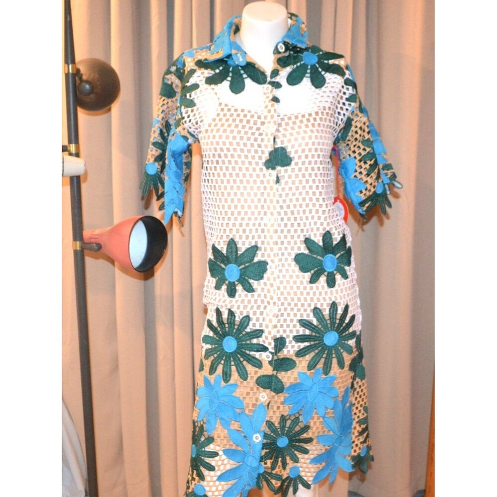 Dress Anthropologie Eva Franco Botanical Mesh with Blue Green Appliques Size 2